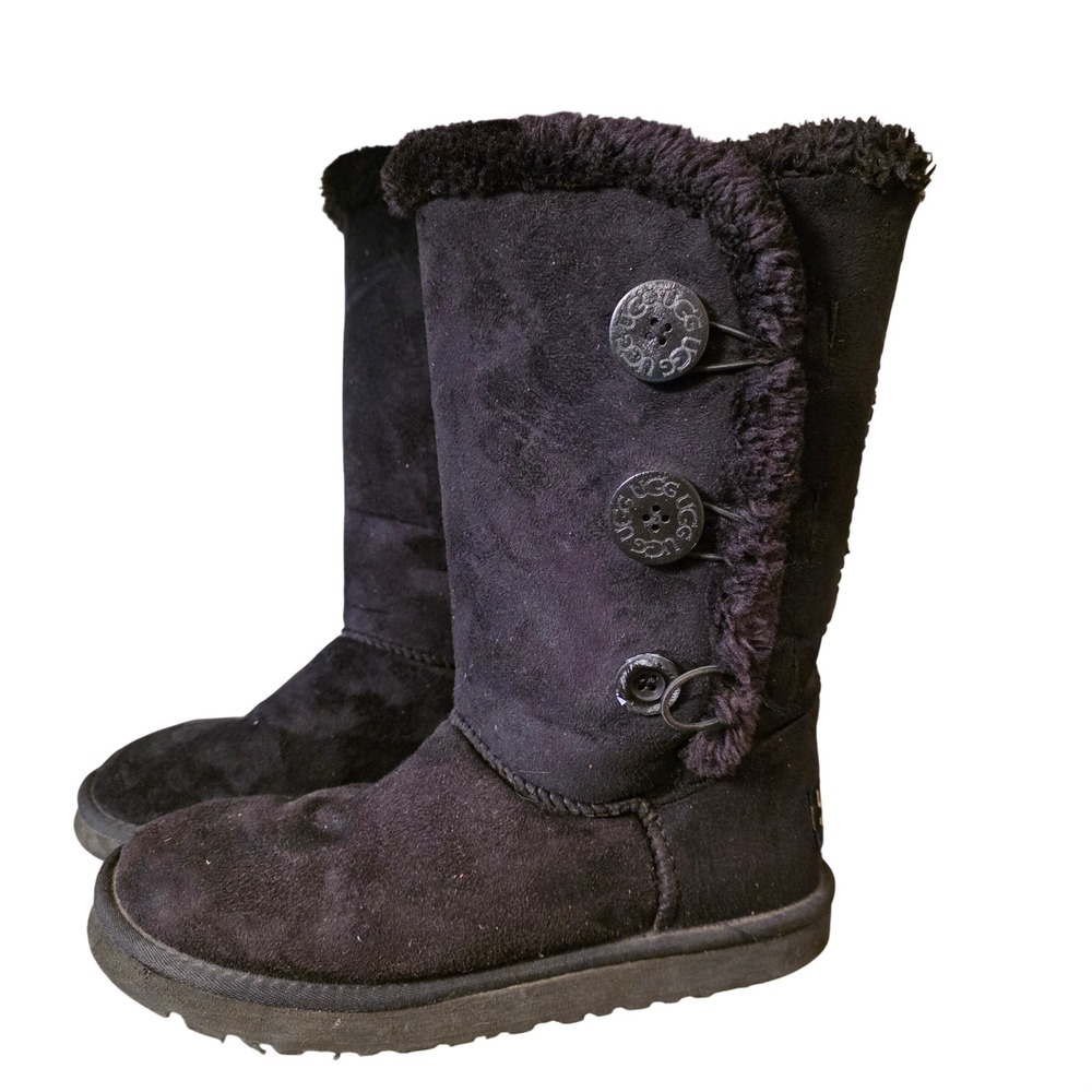 UGG Australia Bailey Button Triplet Black Suede Tall Boots Womens 9